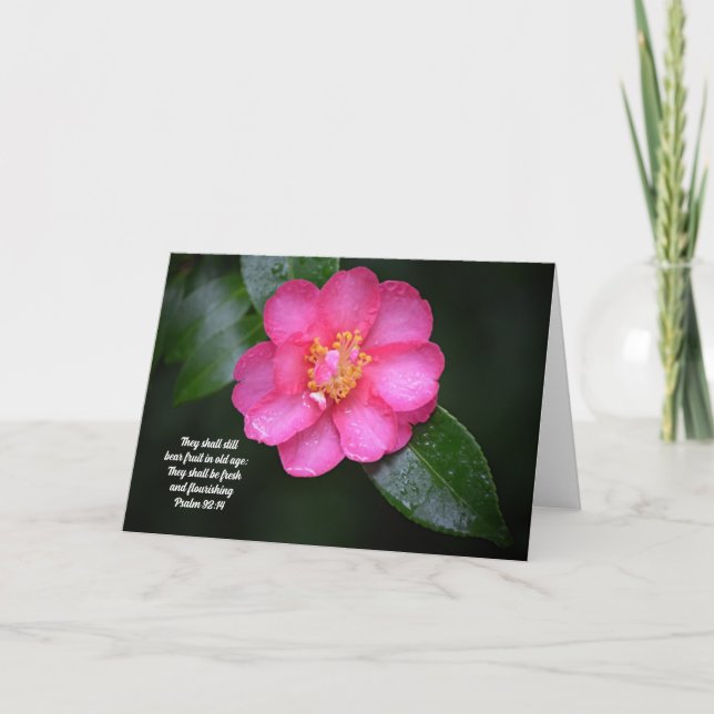 Carte Psaume rose Camellia Fleur et Écritures 92:14 (Devant)