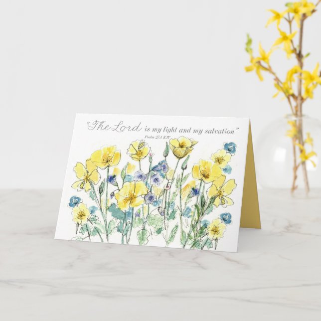 Carte Psaumes d'anniversaire de baptême Écriture Fleurs  (Fleur jaune)