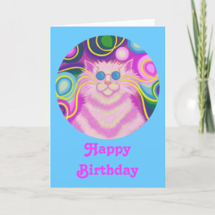 Carte Psy-cat-delic rose 'Joyeux anniversaire' ble