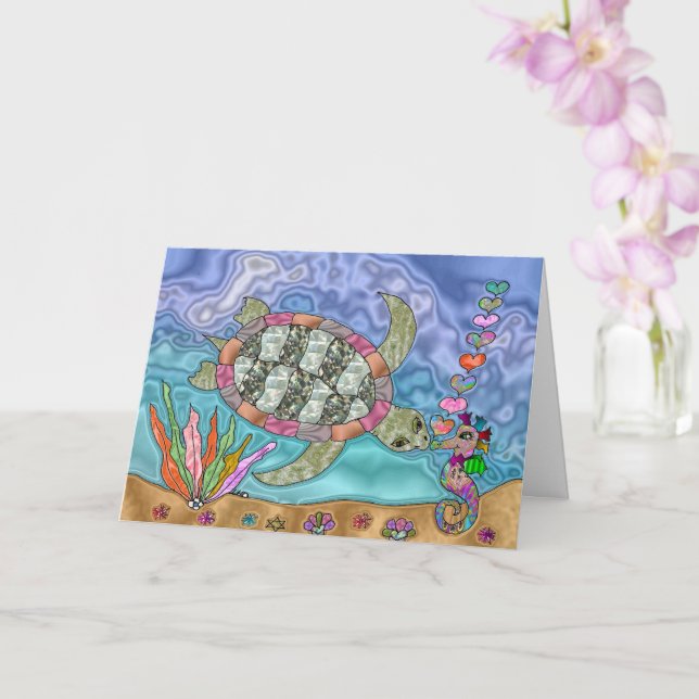 Carte Psychédélique Tortue de mer Seahorse Kiss Art (Orchidée)