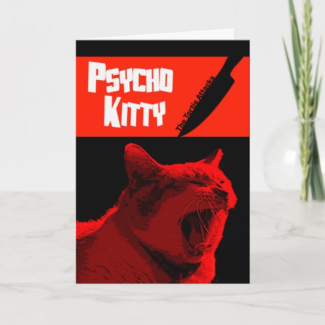 Carte Psycho Kitty Happy Halloween Card (Devant)