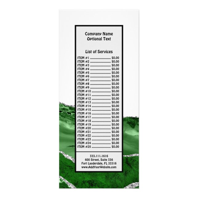Carte Publicitaire Agate Marbre Émeraude Vert Glamour Argent (Devant)