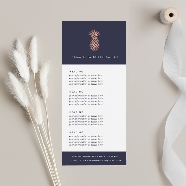 Carte Publicitaire Ananas Rose en or Faux | Tarification ou services (Créateur téléchargé)
