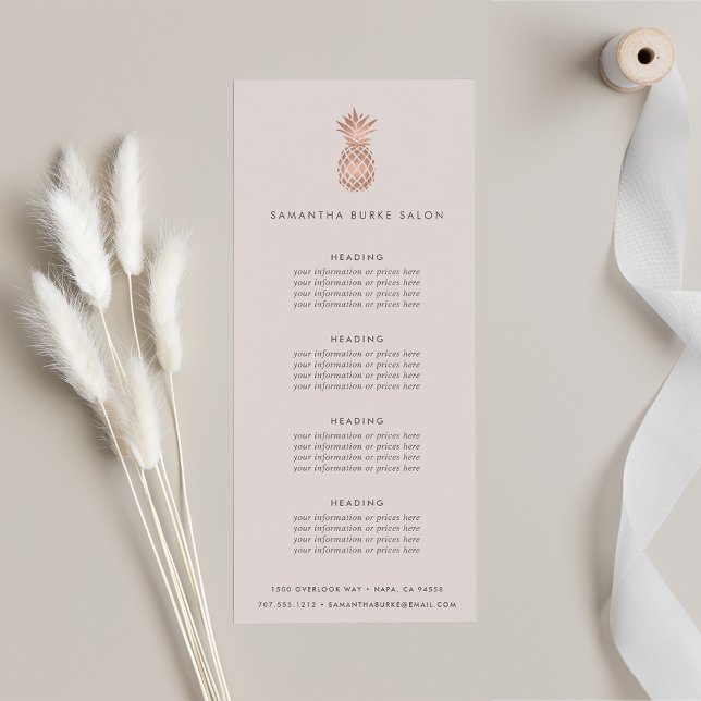 Carte Publicitaire Ananas Rose en or Faux | Tarification ou services (Créateur téléchargé)