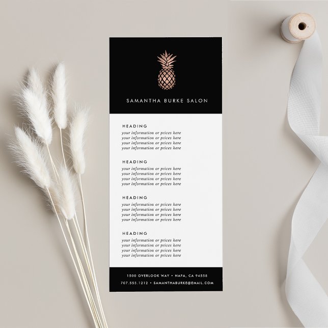 Carte Publicitaire Ananas Rose en or Faux | Tarification ou services (Créateur téléchargé)