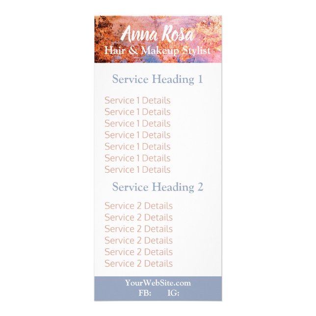 Carte Publicitaire * Aquarelle Abstraite rose or bleu (Devant)