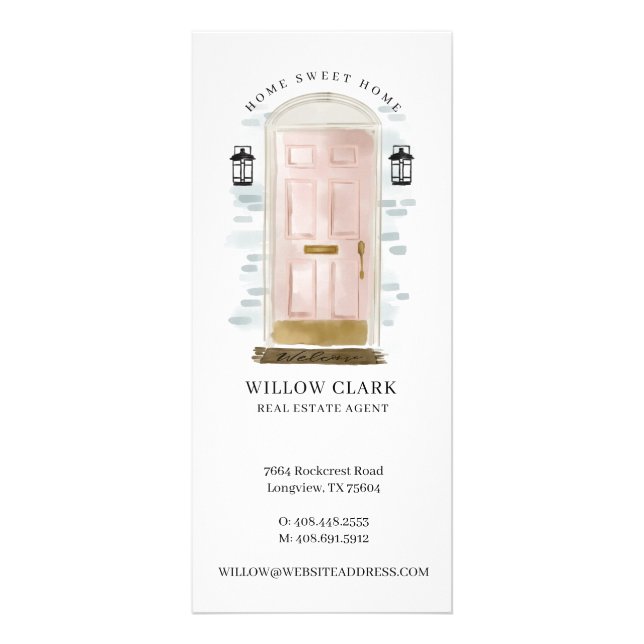 Carte Publicitaire Aquarelle rose Porte Immobilier 2022 Calendrier (Devant)