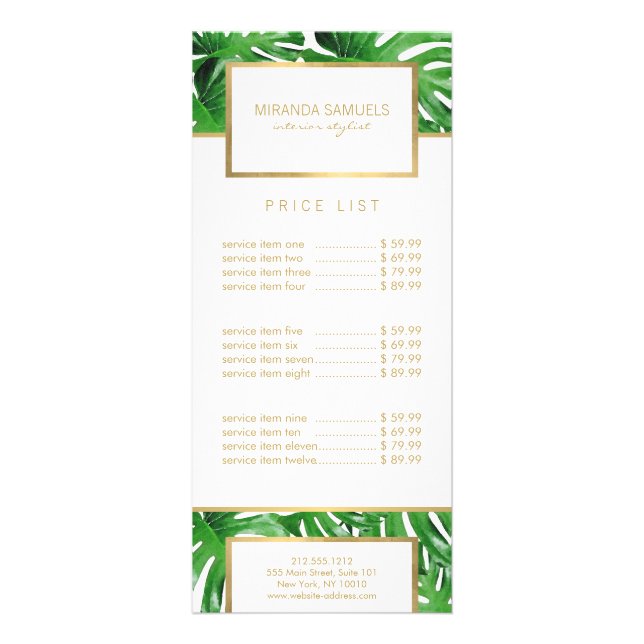Carte Publicitaire Aquarelle Tropical Monstera Feuille Motif (Devant)