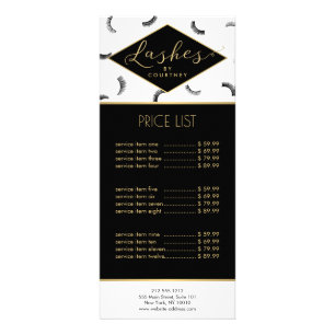 Carte Publicitaire Beaucoup de Lashes Motif Lash Salon Blanc/Noir/Or