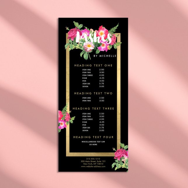 Carte Publicitaire Beauté Florales Lash Extensions Black (Créateur téléchargé)