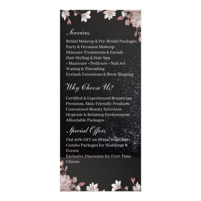 Carte Publicitaire Black Beautician Promotion Services Pink Floral   (Dos)