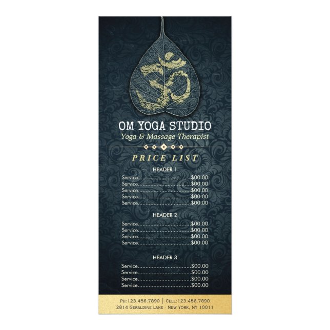 Carte Publicitaire Black Gold Bodhi Feuille OM Symbole YOGA Tarificat (Devant)