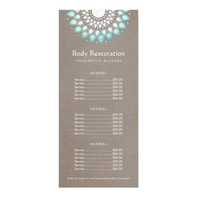 Carte Publicitaire Blue Lotus Natural Health and Wellness Price List (Devant)