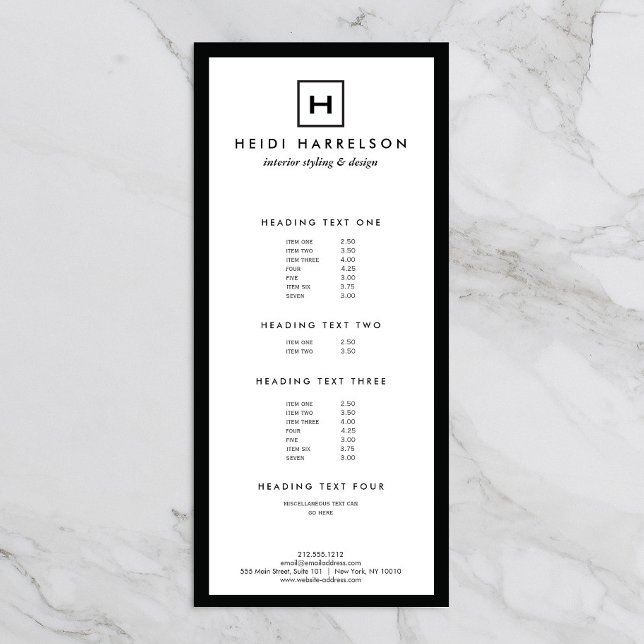 Carte Publicitaire BOÎTE LOGO avec VOTRE INITIAL/MONOGRAM noir/blanc (Créateur téléchargé)