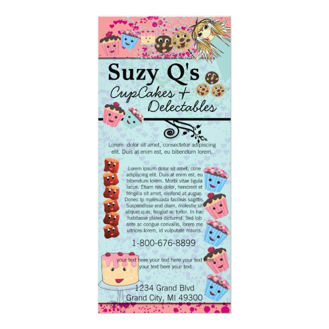 Carte Publicitaire Boulangerie Cupcake Aqua Blue Swirled Rack Card (Devant)