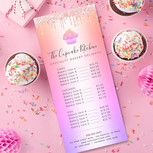 Carte Publicitaire Boulangerie Cupcake Parties scintillant rose Rainb (Créateur téléchargé)