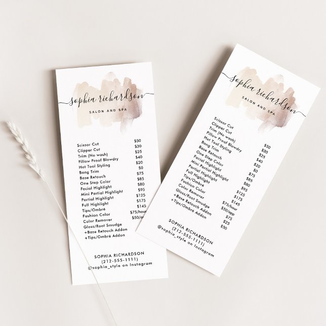 Carte Publicitaire Brise-brosse chic | Salon Services de tarif (Créateur téléchargé)