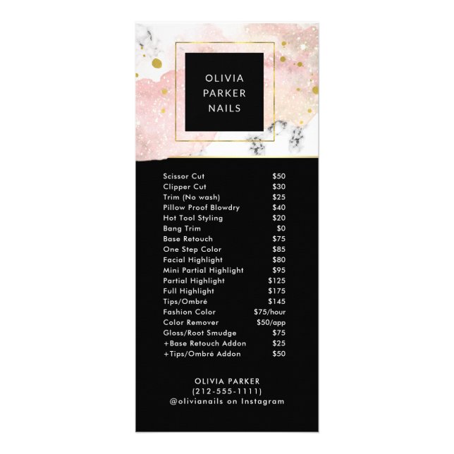 Carte Publicitaire Brouillard et marbre | Salon Services de tarif (Devant)