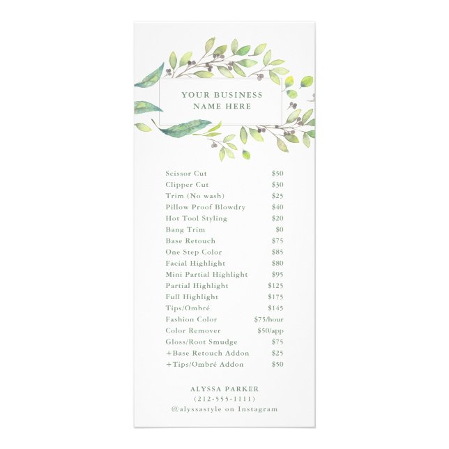 Carte Publicitaire Cadre d'aquarelle vert feuilles | Prix du salon (Devant)