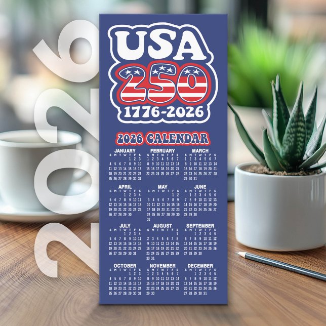 Carte Publicitaire Calendrier 2026 USA 250 Anniversaire de l'Amérique (2026 Calendar on Cardstock - Simple, Minimal Design USA 250)