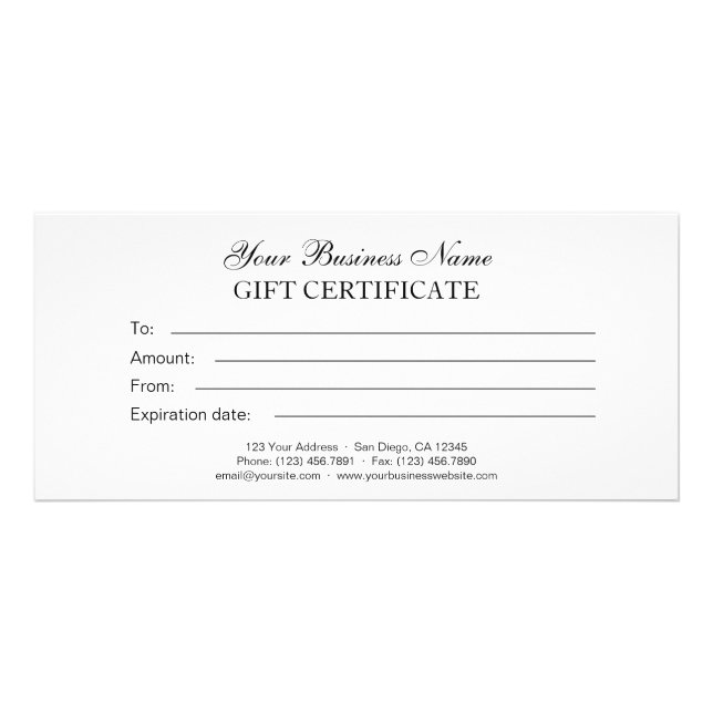 Carte Publicitaire Certificat cadeau classique générique simple (Devant)