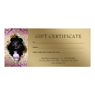 Carte Publicitaire Certificat cadeau Cupcake Damask Purple Gold