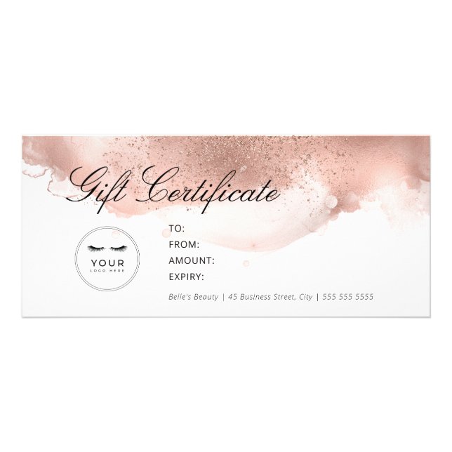 Carte Publicitaire Certificat cadeau de Parties scintillant or Rose s (Devant)