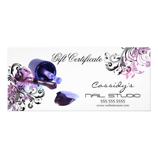 Carte Publicitaire Certificat Cadeau pour Studio et Salon de Manucure (Devant)