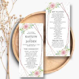 Carte Publicitaire Chic Rose géométrique Gold Floral Wedding Programm