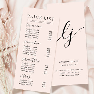 Carte Publicitaire Chic Script Typographie Services Blush Tarifs