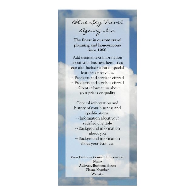 Carte Publicitaire Ciel bleu clair (Devant)