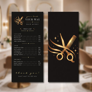 Carte Publicitaire Ciseaux élégants noirs et or pour coiffeur personn