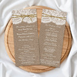 Carte Publicitaire Collection de Mariages Rustic Twine Bow - Programm<br><div class="desc">La collection rustique de mariage arc-en-cercle est un design époustouflant avec un joli arrière - plan rustique effet burlap avec une finition romantique vintage effet dentelle blanche a fini un ruban de ficelle et arc. Ces programmes peuvent être personnalisés pour votre occasion spéciale et rendraient la commande parfaite pour tout...</div>