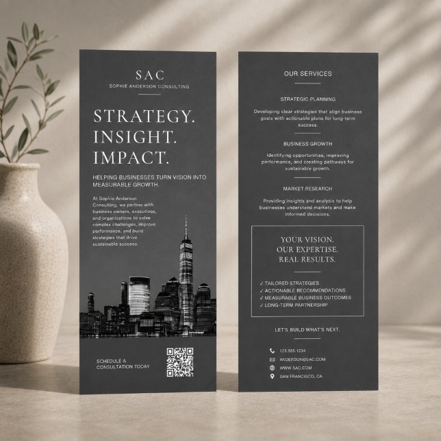Carte Publicitaire Consultant Professionnel Code QR Gris Moderne (Modern Gray QR Code Professional Consultant Rack Card)