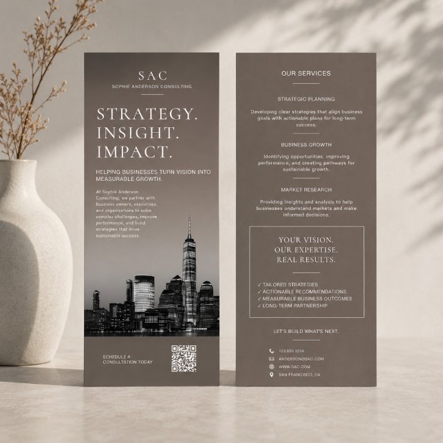 Carte Publicitaire Consultant Professionnel Code QR Taupe Moderne (Modern Taupe QR Code Professional Consultant Rack Card)