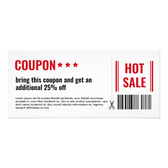 Carte Publicitaire COUPON DE VENTE CHAUD simple avec code à barres (Devant)