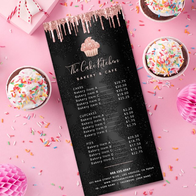 Carte Publicitaire Cupcake Rose Gold Parties scintillant Boulangerie  (Créateur téléchargé)
