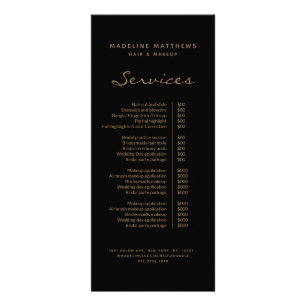 Carte Publicitaire Elégant Black Gold Hair Stylist Service Liste de p