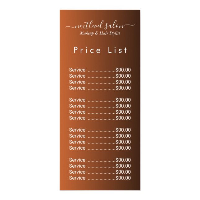 Carte Publicitaire Elegant Modern Salon Price List Rack Card  (Devant)
