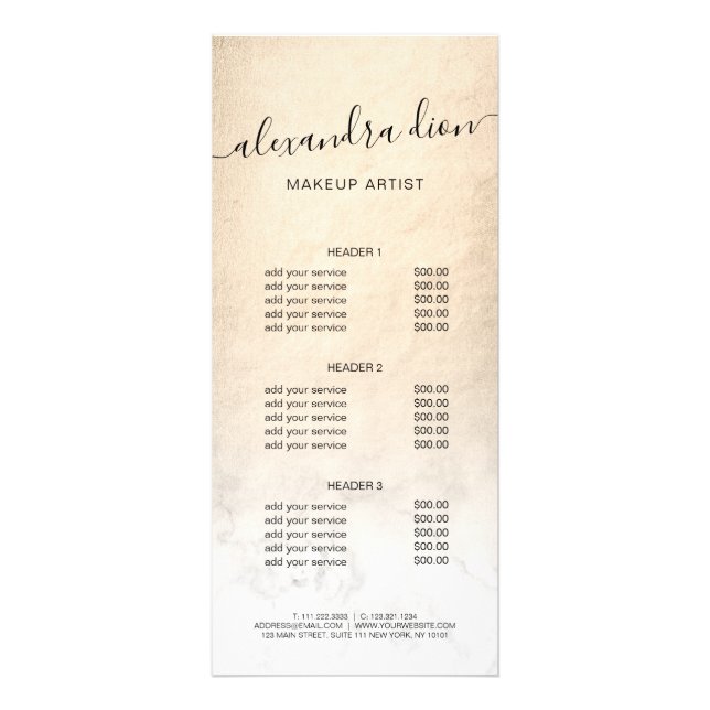 Carte Publicitaire Elégant peintre de maquillage en marbre blanc or c (Devant)