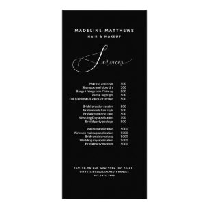 Carte Publicitaire Elégante calligraphie Chic Salon noir Liste des pr