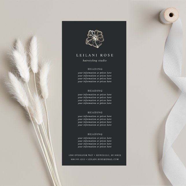 Carte Publicitaire Élégante fleur d'Hibiscus d'or | Tarification/Serv (Créateur téléchargé)
