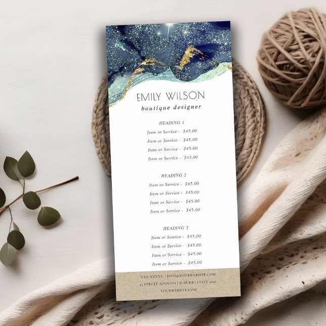 Carte Publicitaire Encre d'alcool Argent Marine Bleu Parties scintill (Créateur téléchargé)