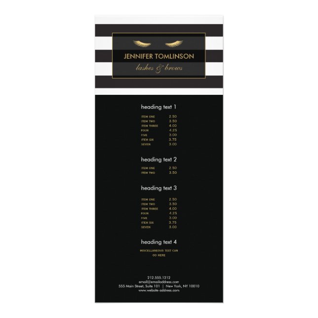 Carte Publicitaire Eyelashes d'or avec bandes noires et blanches (Devant)