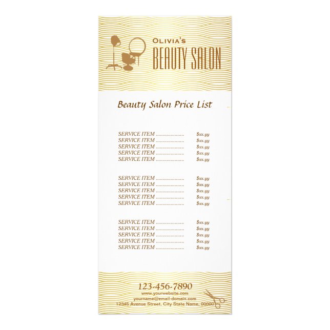 Carte Publicitaire Faux Golden Wave Maquillage Beauté Salon Tarifs (Devant)