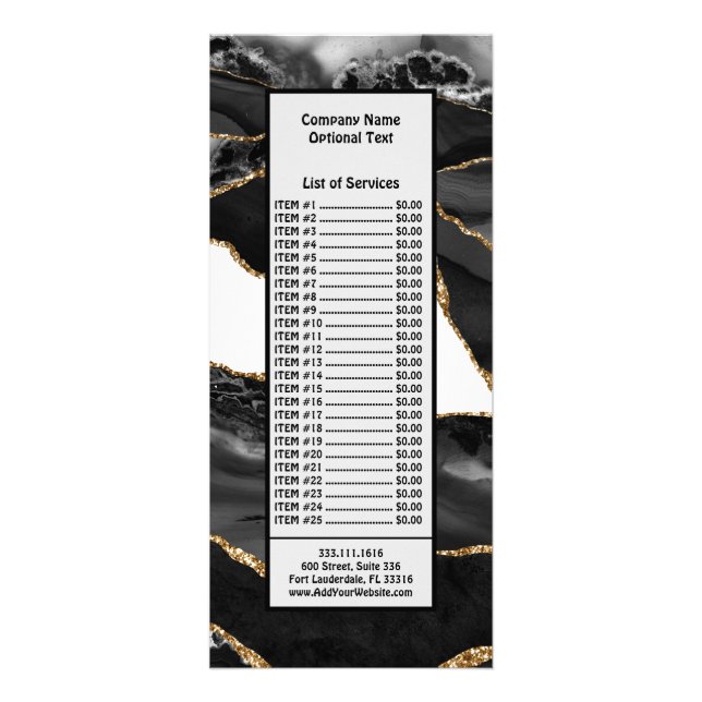 Carte Publicitaire Faux Marbled Agate Black Stylish Stone (Devant)