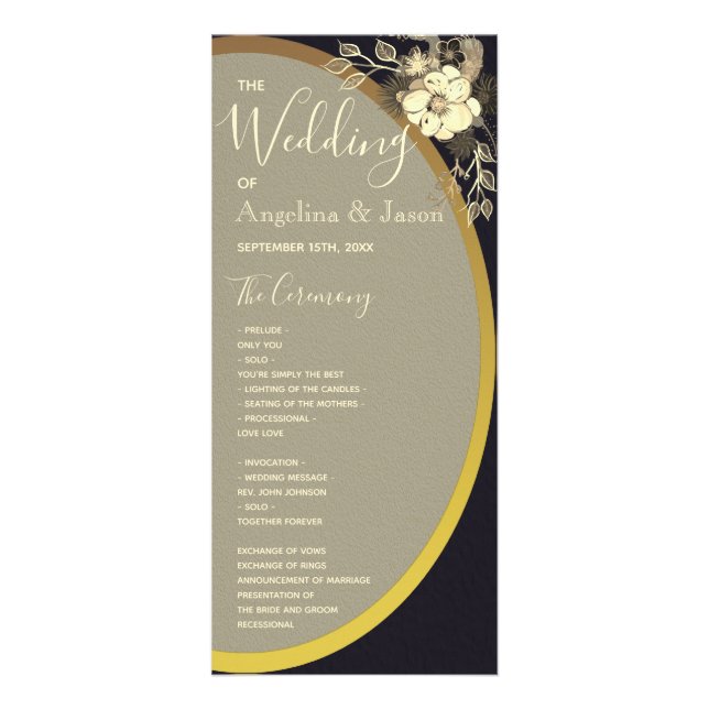 Carte Publicitaire Gold And Black Calligraphy Wedding Program (Devant)