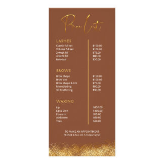 Carte Publicitaire Gold & Brown Lash Tech Price List | Luxury Beauty