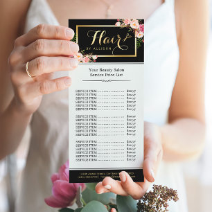 Carte Publicitaire Gold Hair Stylist Ciseaux rose Floral Tarifs