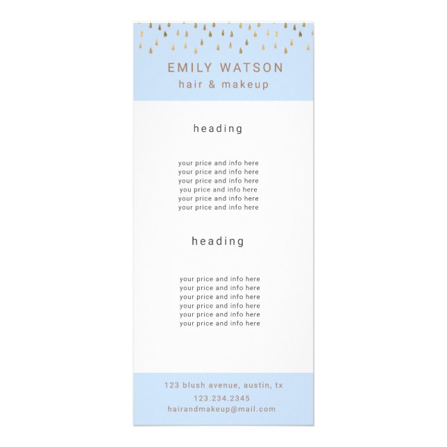 Carte Publicitaire Gold Rain Drops Faux Foil Trendy Price (Devant)